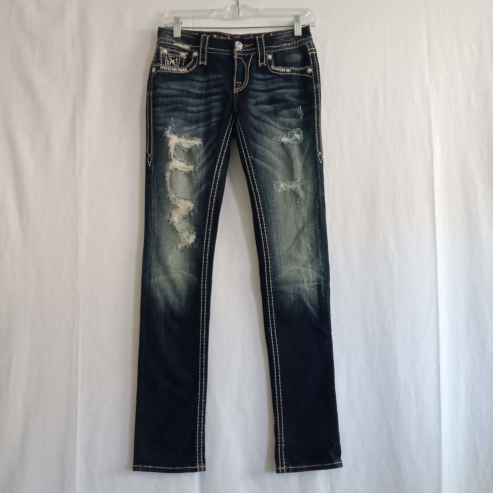 Rock Revival Karla Straight Jeans Women 24 *measure 27x33 Blue Distressed Y2K